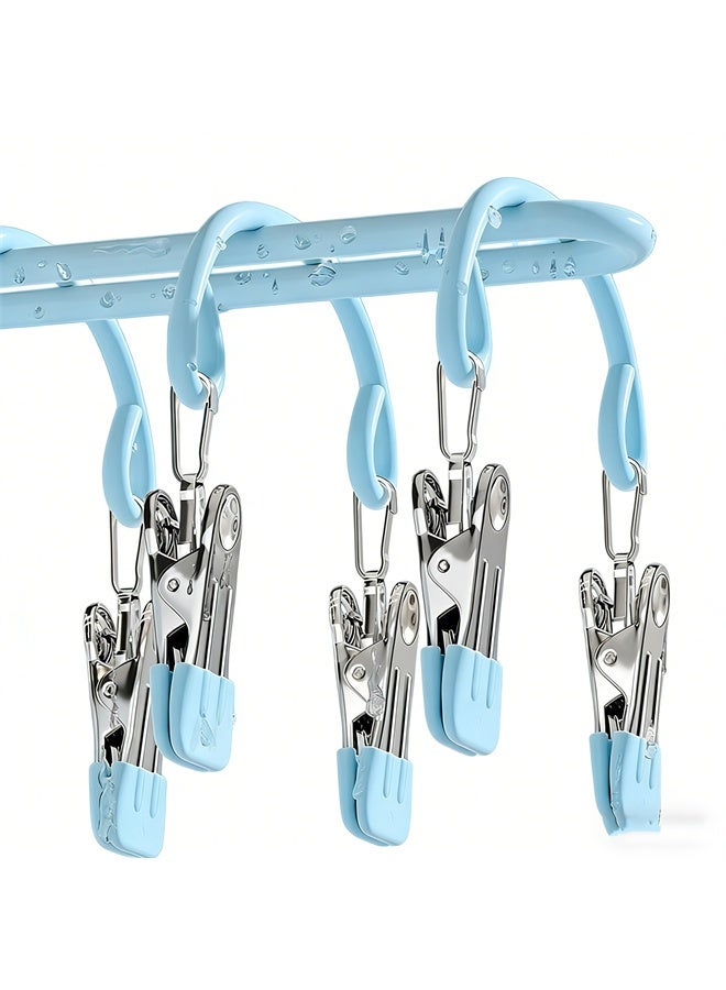 هومستر التجفيف معلق مع 20 مقاطع، الفولاذ المقاوم للصدأ الرياح معلق الملابس رف، الغراء الناعم غسيل تجفيف رف بدون أثر خزانة المنظم للملابس الداخلية، الجوارب، المناشف، الأزرق - Image 3